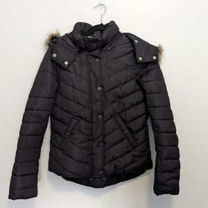 H&M Women's Puffer Jacket w/ Removable Faux Fur Hood - Size 8